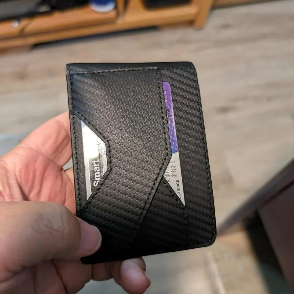 Slim Leather Men's Wallet with Cash Slot, Pop-up Card Slot with ID Window